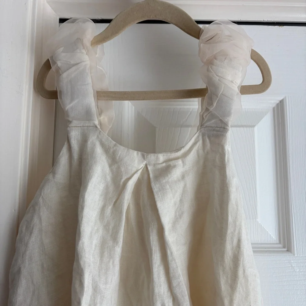 Zara Girls 11-12Y Light Cream Linen Sundress with Tulle Strap Detail